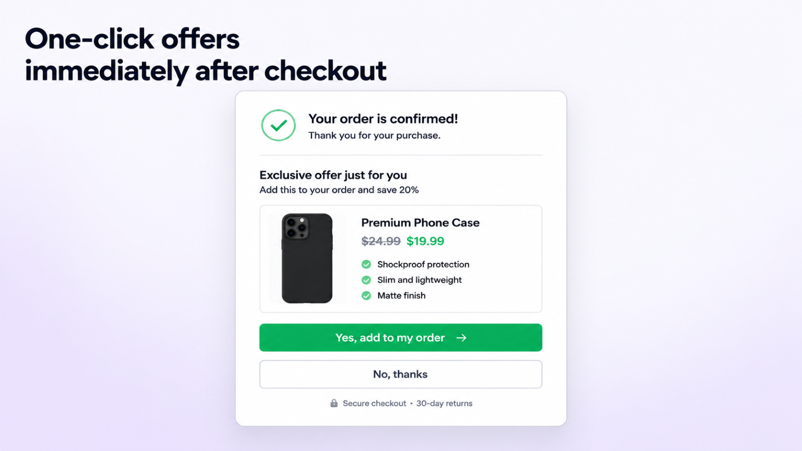 OrderRise post-purchase storefront offer after order confirmation
